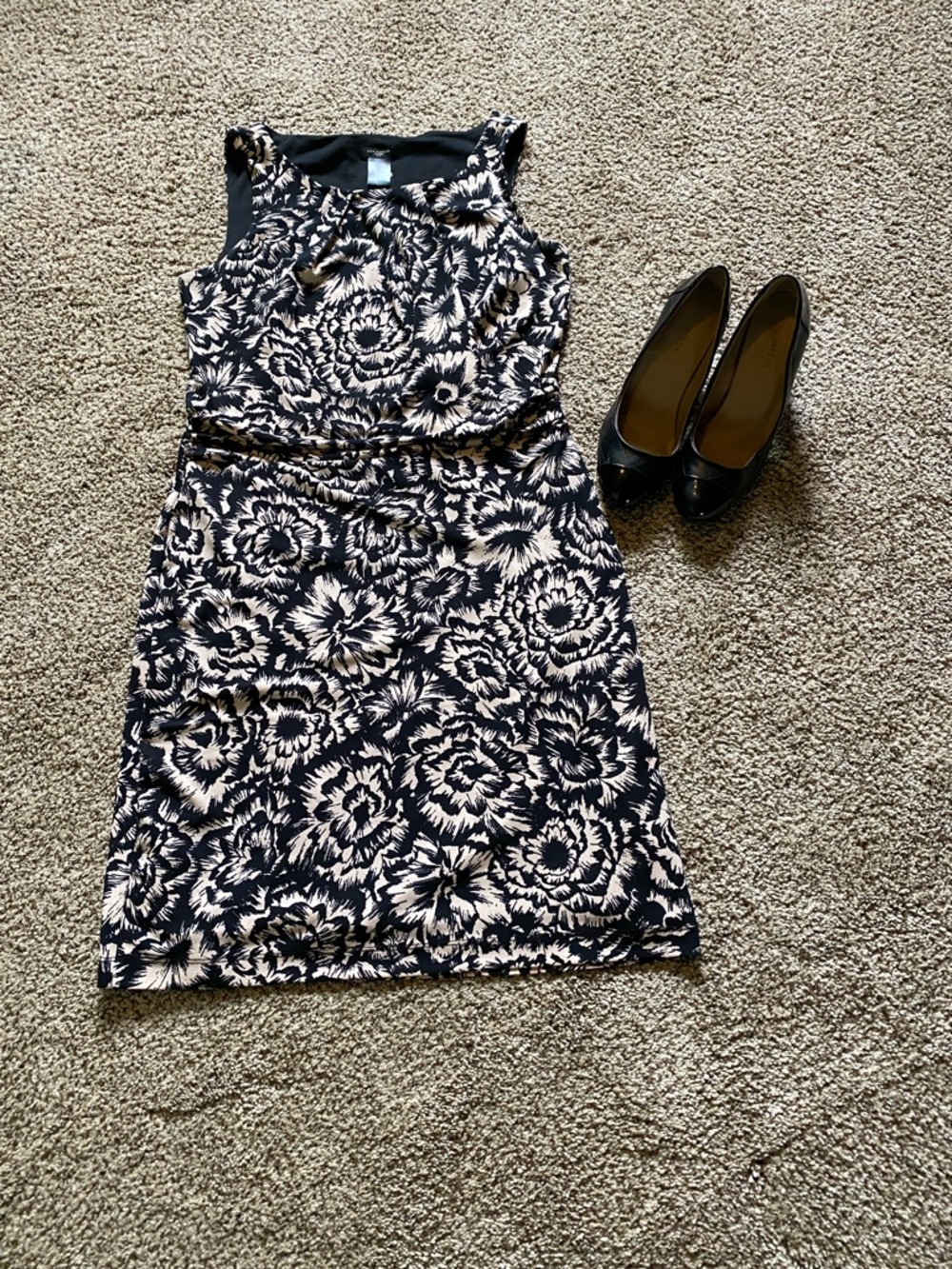 Ann Taylor Black and Cream Floral Sheath Dress